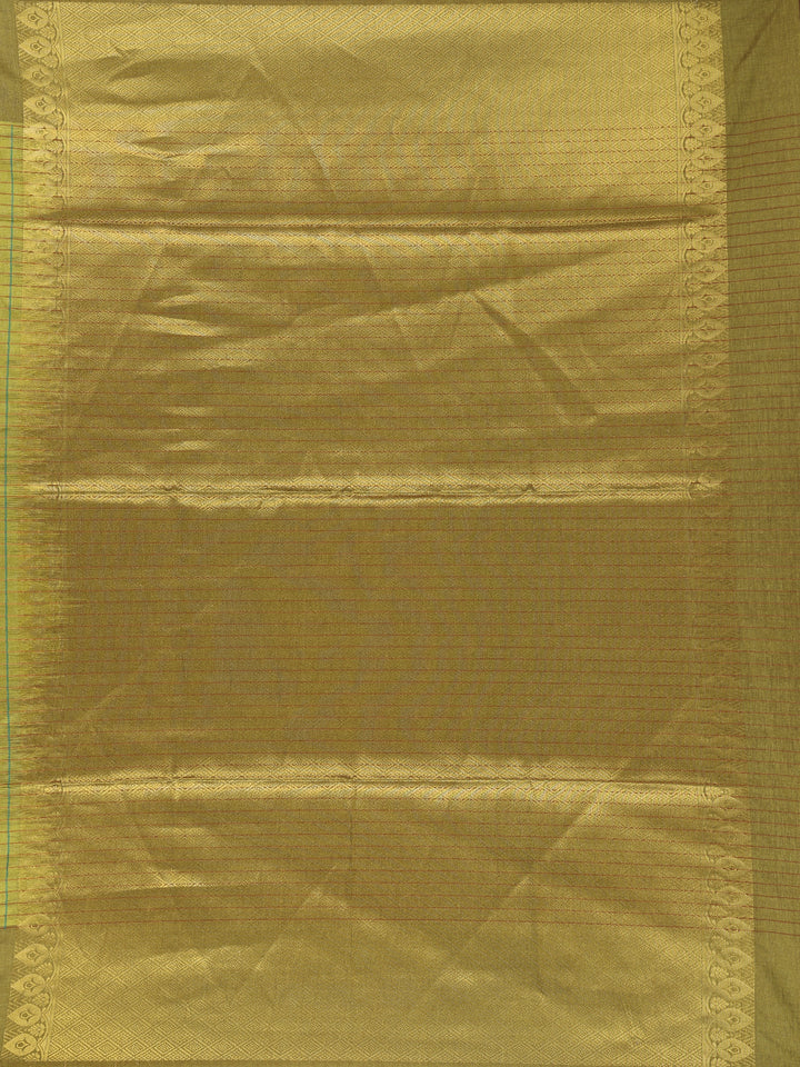 Olive Green Checked Design Tissue Silk Saree - Diadem