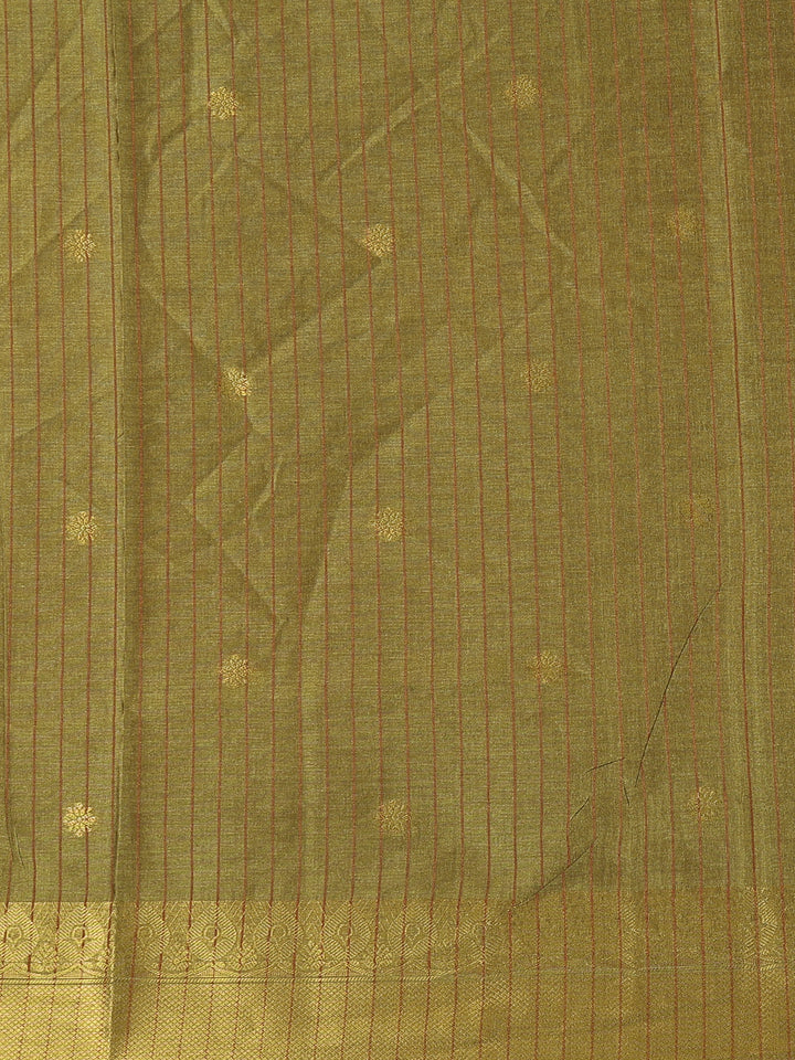 Olive Green Checked Design Tissue Silk Saree - Diadem