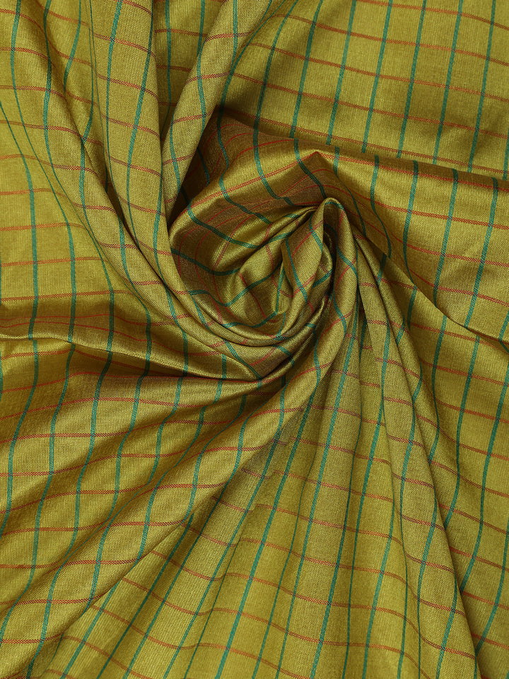 Olive Green Checked Design Tissue Silk Saree - Diadem