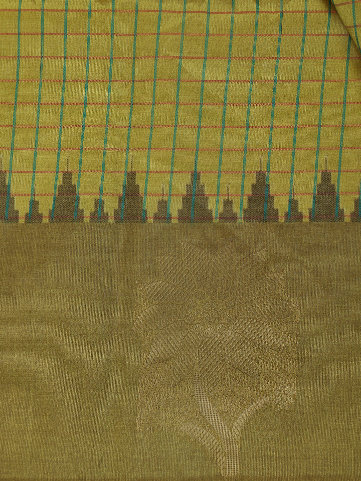 Olive Green Checked Design Tissue Silk Saree - Diadem