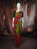 Olive Green Checked Woven Design Pure Kanchipuram Silk Saree with Contrast Checked Border