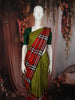Olive Green Checked Woven Design Pure Kanchipuram Silk Saree with Contrast Checked Border