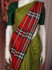 Olive Green Checked Woven Design Pure Kanchipuram Silk Saree with Contrast Checked Border