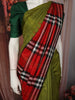Olive Green Checked Woven Design Pure Kanchipuram Silk Saree with Contrast Checked Border