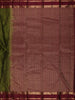 Olive Green Checked Zari Woven Design Pure Kanchipuram Silk Saree with Contrast Double Zari Border