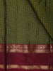 Olive Green Checked Zari Woven Design Pure Kanchipuram Silk Saree with Contrast Double Zari Border