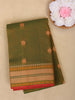 Olive Green Circle Motif Design Cotton Saree With Contrast Border