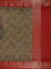 Olive Green Damask Floral Printed Chandheri Cotton Saree