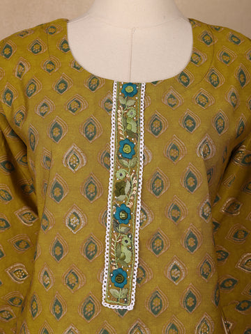 Olive Green Diamond Printed Cotton Salwar Suit - Diadem