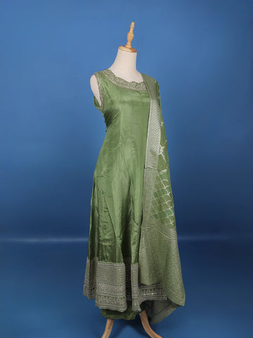 Olive Green Embroidered Silk Salwar Suit - Diadem