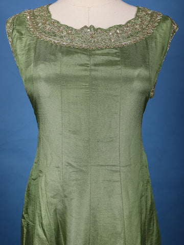 Olive Green Embroidered Silk Salwar Suit - Diadem