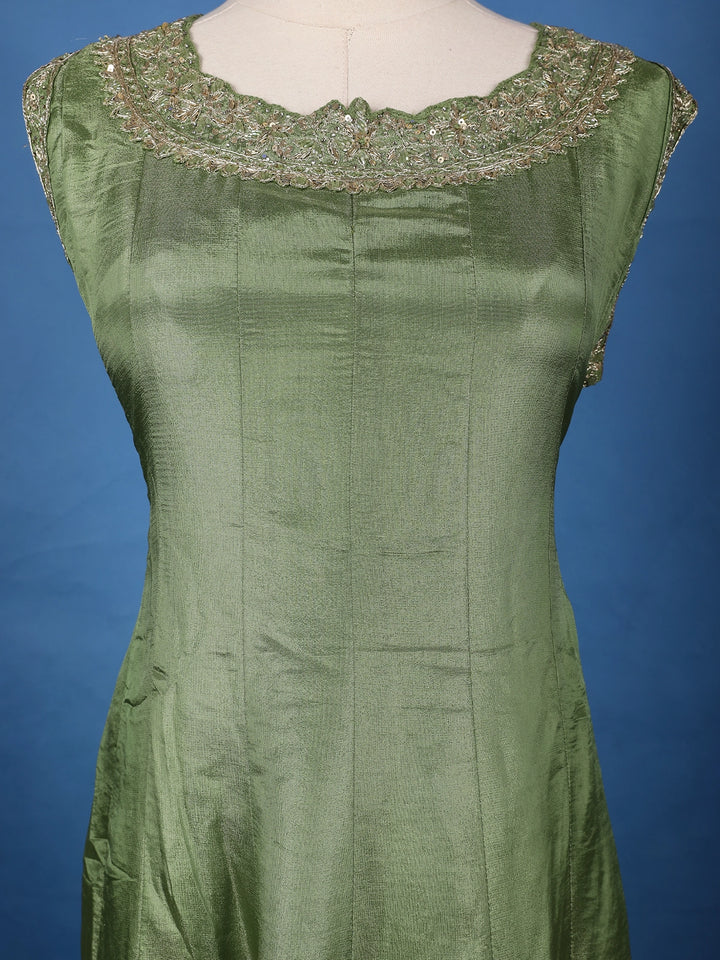Olive Green Embroidered Silk Salwar Suit - Diadem