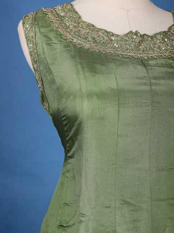 Olive Green Embroidered Silk Salwar Suit - Diadem