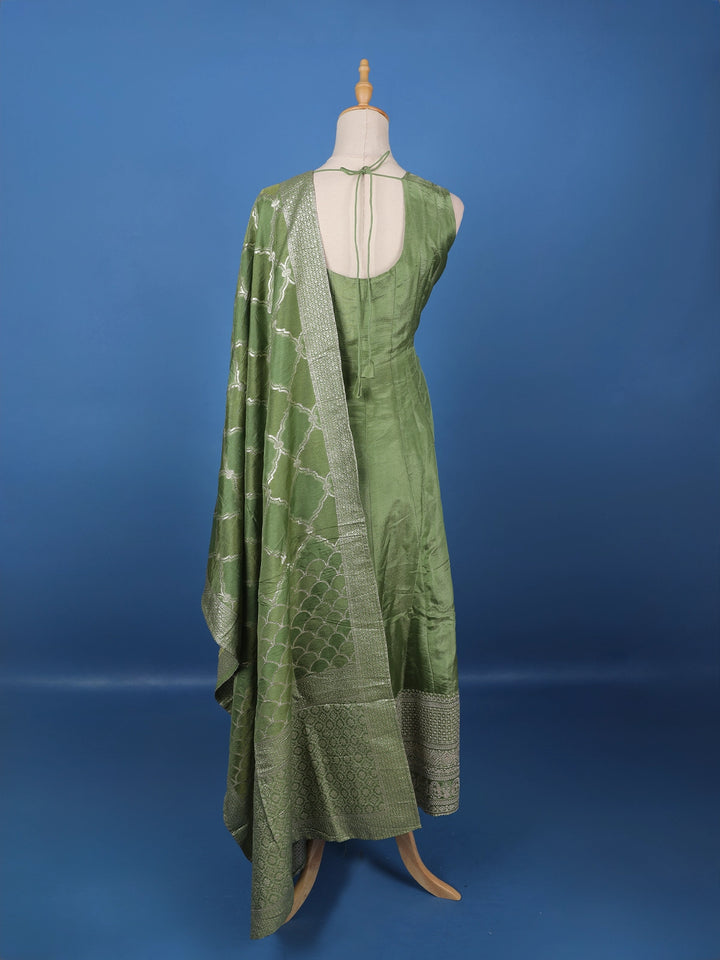 Olive Green Embroidered Silk Salwar Suit - Diadem