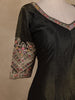 Olive Green Floral And Animal Motif Embroidered Design Georgette Gown