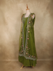Olive Green Floral Beads Embroidered Design Net Party Wear Lehenga With Long Jacket Overlay