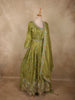 Olive Green Floral Beads Embroidered Design Organza Gown with Dupatta