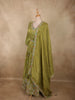 Olive Green Floral Beads Embroidered Design Organza Gown with Dupatta