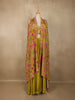 Olive Green Floral Beads Embroidered Design Satin Palazzo Suit with Long Jacket Overlay