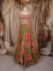 Olive Green Floral Beads and Mirror Embroidered Design Georgette Lehenga with Dupatta