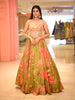 Olive Green Floral Beads and Mirror Embroidered Design Georgette Lehenga with Dupatta