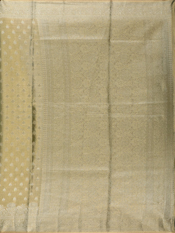 Olive Green Floral Brocade Design Tissue Saree - Diadem