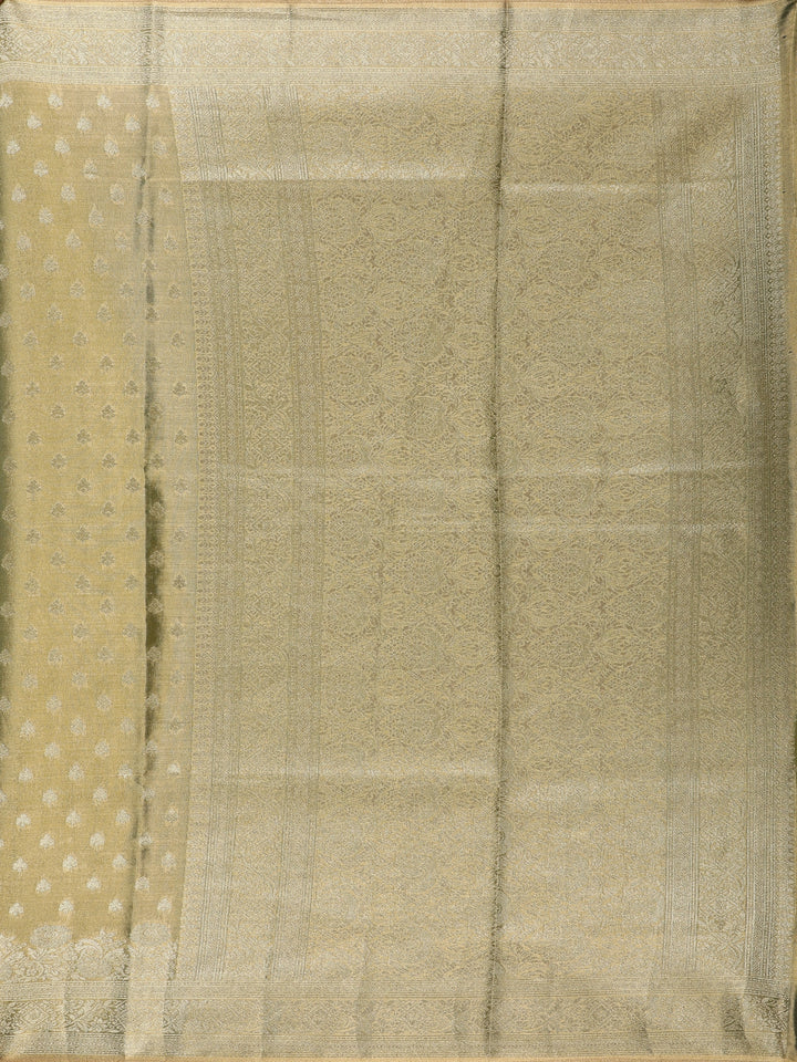 Olive Green Floral Brocade Design Tissue Saree - Diadem