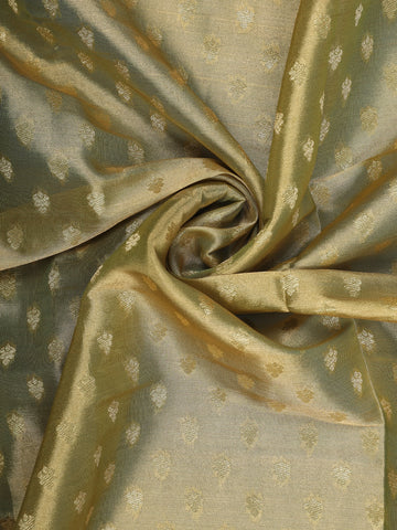 Olive Green Floral Brocade Design Tissue Saree - Diadem