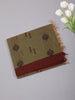Olive Green Floral Butta Woven Cotton Saree with Contrast Red Border