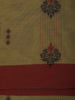 Olive Green Floral Butta Woven Cotton Saree with Contrast Red Border