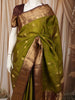 Olive Green Floral Butta Zari Woven Design Pure Kanchipuram Silk Saree with Contrast Zari Border