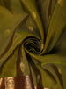 Olive Green Floral Butta Zari Woven Design Pure Kanchipuram Silk Saree with Contrast Zari Border