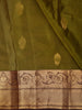 Olive Green Floral Butta Zari Woven Design Pure Kanchipuram Silk Saree with Contrast Zari Border