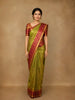 Olive Green Floral Design Kanchipuram Silk Saree With Zari Border