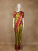 Olive Green Floral Design Kanchipuram Silk Saree With Zari Border