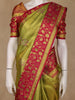 Olive Green Floral Design Kanchipuram Silk Saree With Zari Border