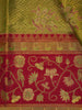 Olive Green Floral Design Kanchipuram Silk Saree With Zari Border