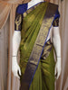 Olive Green Floral Design Pure Kanchipuram Silk Saree