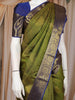 Olive Green Floral Design Pure Kanchipuram Silk Saree