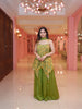 Olive Green Floral Designed Georgette Sharara Set