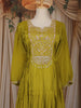 Olive Green Floral Embroidered Chiffon Gown