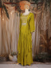 Olive Green Floral Embroidered Chiffon Gown