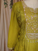 Olive Green Floral Embroidered Chiffon Gown