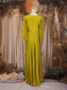 Olive Green Floral Embroidered Chiffon Gown