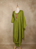 Olive Green Floral Embroidered Cotton Salwar Suit with Dupatta