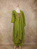Olive Green Floral Embroidered Cotton Salwar Suit with Dupatta