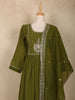 Olive Green Floral Embroidered Design Cotton Anarkali Salwar Suit