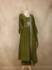 Olive Green Floral Embroidered Design Cotton Anarkali Salwar Suit