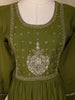 Olive Green Floral Embroidered Design Cotton Anarkali Salwar Suit