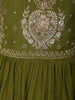 Olive Green Floral Embroidered Design Cotton Anarkali Salwar Suit